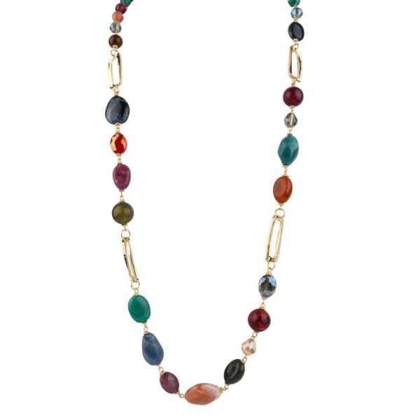 MIXED BEAD OVAL LINK STATION NECKLACE