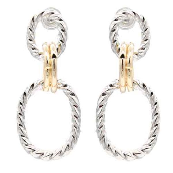 TWO TONE CIRCLE OVAL LINK DANGLE EARRING