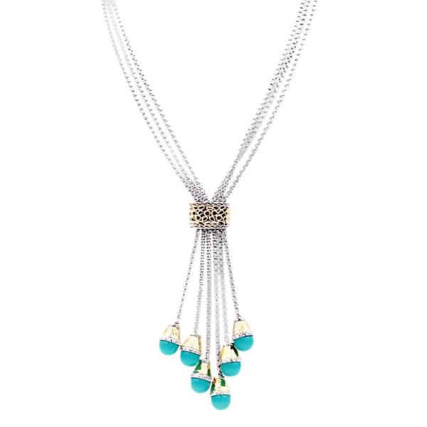 TWO TONE MULTI CHAINS DROP PEARL BEAD NECKLACE