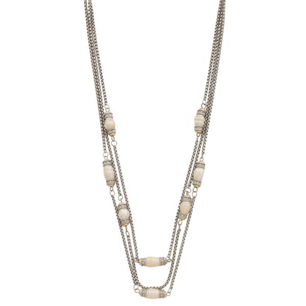 PEARL BEAD TWO TONE LAYERED NECKLACE