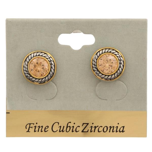 TWO TONE CZ ROUND EARRING