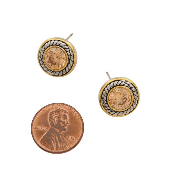 TWO TONE CZ ROUND EARRING