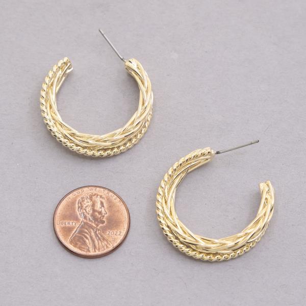 SODAJO BRAIDED TWISTED LINK OPEN HOOP GOLD DIPPED EARRING