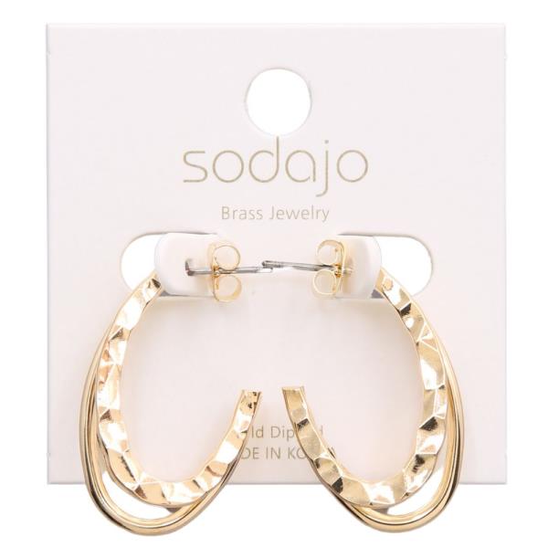 SODAJO TEXTURED OPEN OVAL GOLD DIPPED EARRING