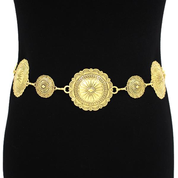 WESTERN ETCHED CONCHO MEDALLION LINKED METAL WAIST BELT