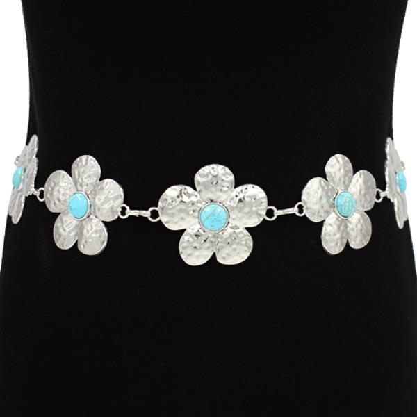 WESTERN HAMMERED METAL FLOWER LINKED WAIST BELT