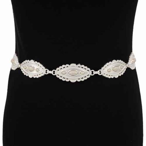 WESTERN ETCHED METAL OVAL CONCHO WAIST BELT WITH TURQUOISE STONES