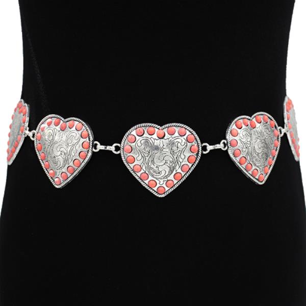 WESTERN ENGRAVED METAL HEART LINKED CHAIN BELT