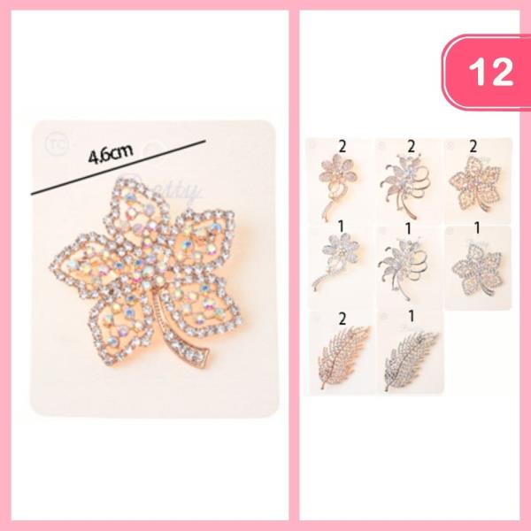 RHINESTONE FLOWER LEAF BROOCH (12 UNITS)