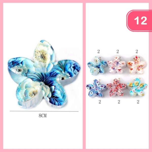 HAWAII FLOWER PRINT HAIR CLAW CLIP (12 UNITS)