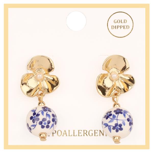 METAL CERAMIC FLOWER POST EARRING