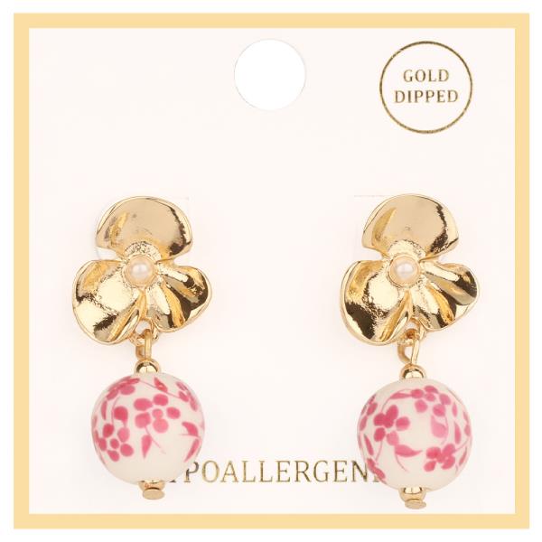METAL CERAMIC FLOWER POST EARRING