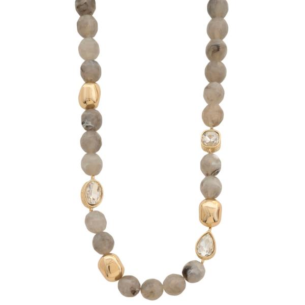 MIXED BEAD OVAL CRYSTAL NECKLACE