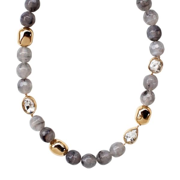 MIXED BEAD OVAL CRYSTAL NECKLACE