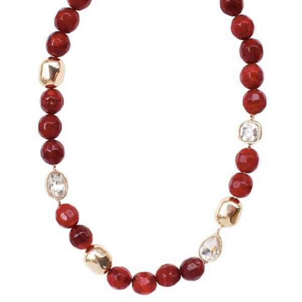 MIXED BEAD OVAL CRYSTAL NECKLACE
