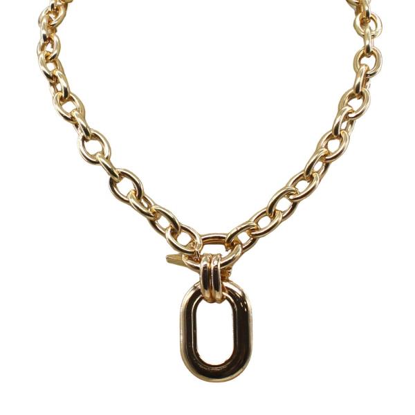 OVAL PENDANT CIRCLE LINK METAL NECKLACE