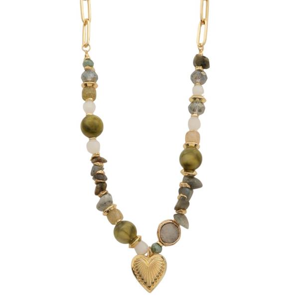 HEART CHARM MIX BEAD NECKLACE