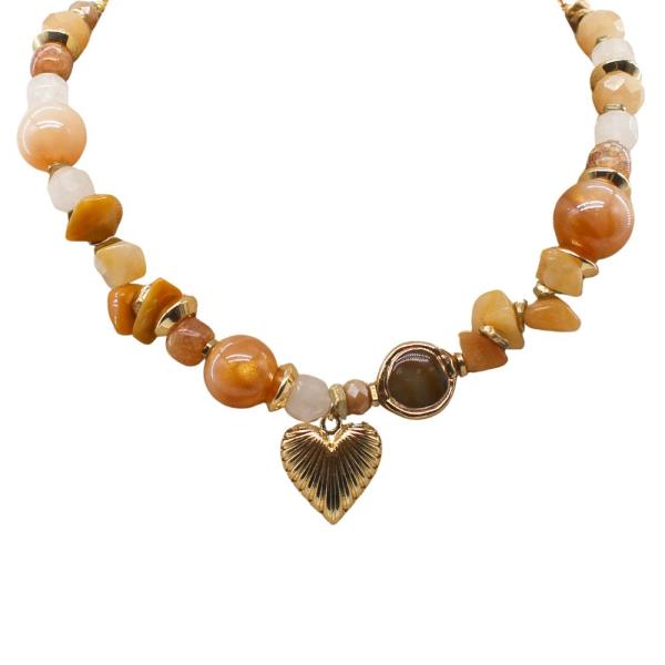 HEART CHARM MIX BEAD NECKLACE