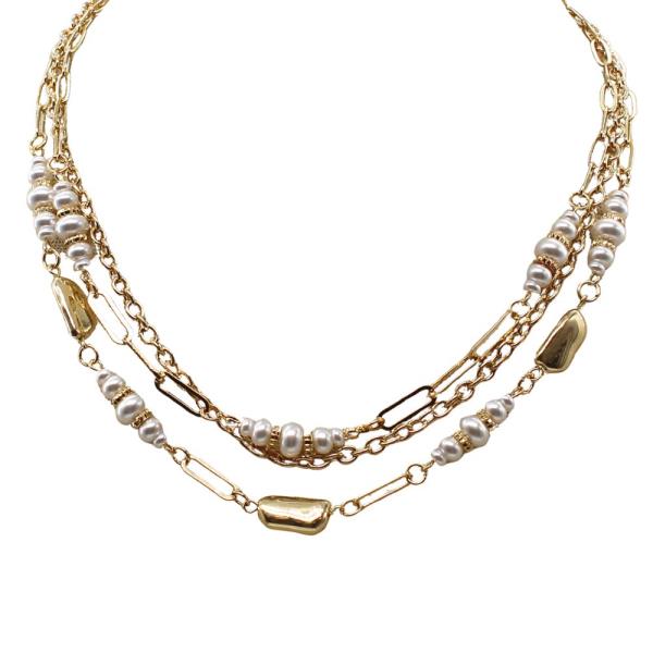 PEARL METAL BEAD LAYERED NECKLACE