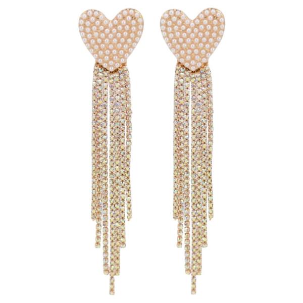 PEARL HEART RHINESTONE MULTI-STRAND DROP EARRINGS