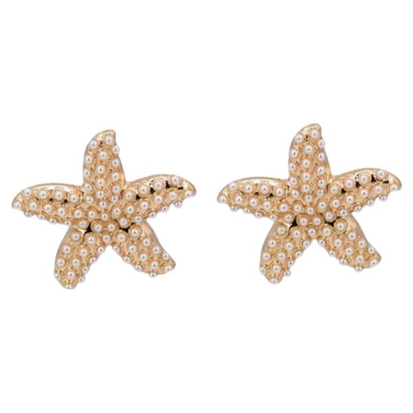 PEARL TEXTURED METAL STARFISH STUD EARRINGS