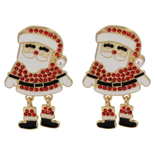 TEXTURED METAL SANTA CLAUS DANGLING STUD EARRINGS