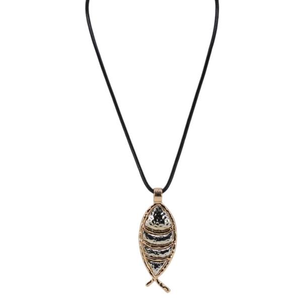 CORD METAL FISH PENDANT LONG NECKLACE