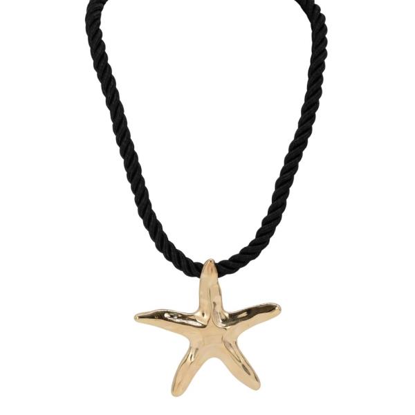 ROPE STATEMENT METAL STARFISH PENDANT NECKLACE