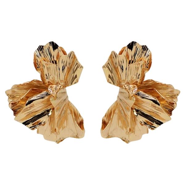 TEXTURED METAL ABSTRACT RUFFLE STYLE STUD EARRING