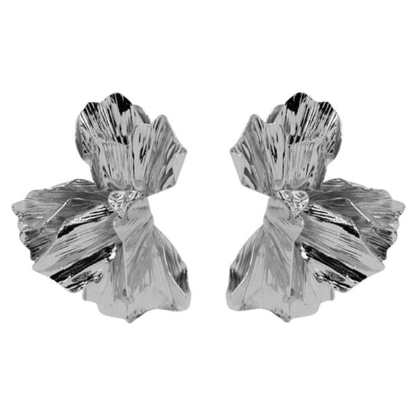 TEXTURED METAL ABSTRACT RUFFLE STYLE STUD EARRING