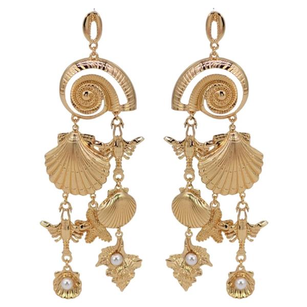 METAL SHELL STARFISH PEARL MIXED DROP EARRINGS