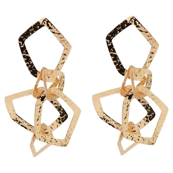 TEXTURED METAL IRREGULAR GEOMETRIC INTERLOCKED DANGLE EARRING