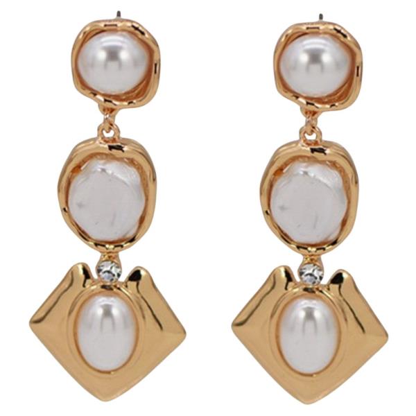 FAUX PEARL MULTI DROP RHINESTONE DIAMOND DROP EARRINGS