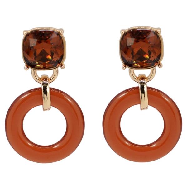 FACETED GEMSTONE TOP CIRCLE DANGLE EARRINGS