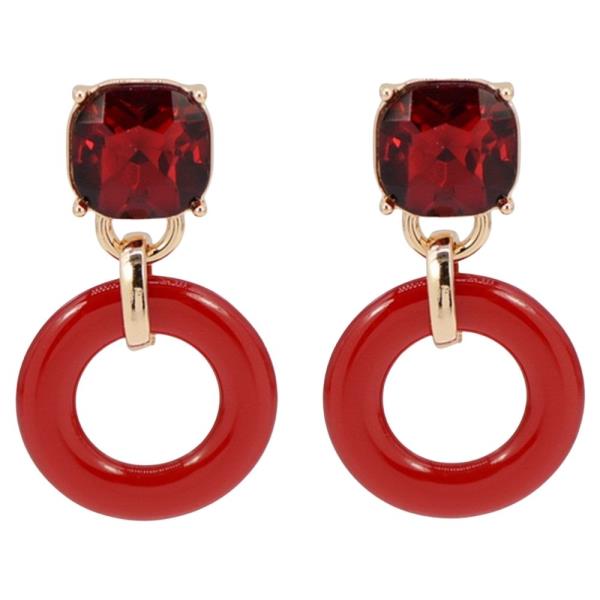FACETED GEMSTONE TOP CIRCLE DANGLE EARRINGS