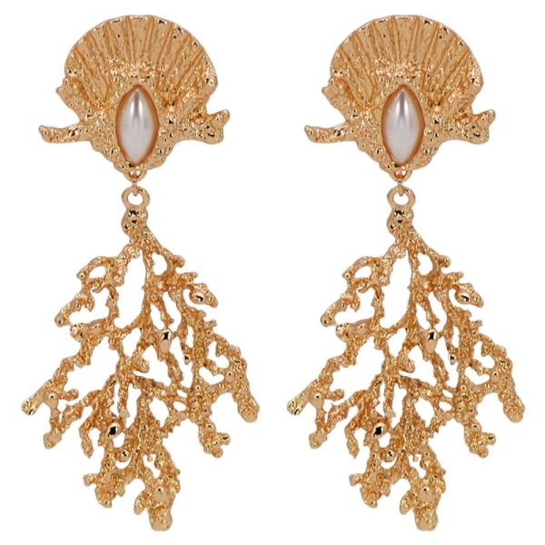 TEXTURED METAL PEARL CORAL DANGLE EARRINGS