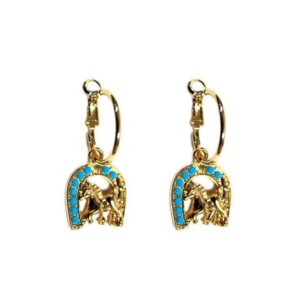 WESTERN HORSE TURQUOISE BEAD DANGLE EARRING