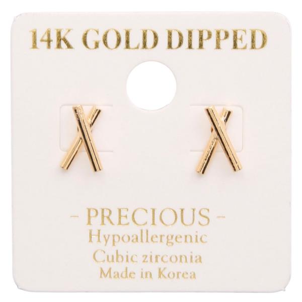 14K GOLD DIPPED CRISS CROSS STUD EARRING
