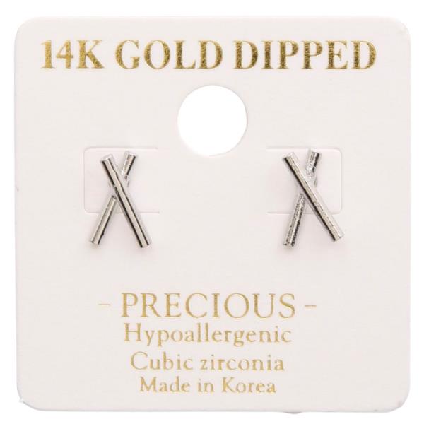 14K GOLD DIPPED CRISS CROSS STUD EARRING