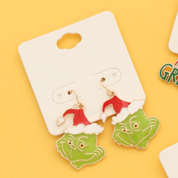 CHRISTMAS HAT GRINCH DANGLE EARRING