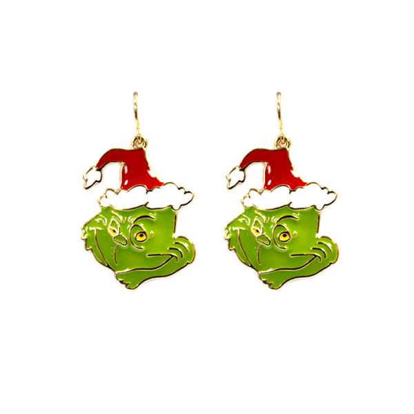 CHRISTMAS HAT GRINCH DANGLE EARRING