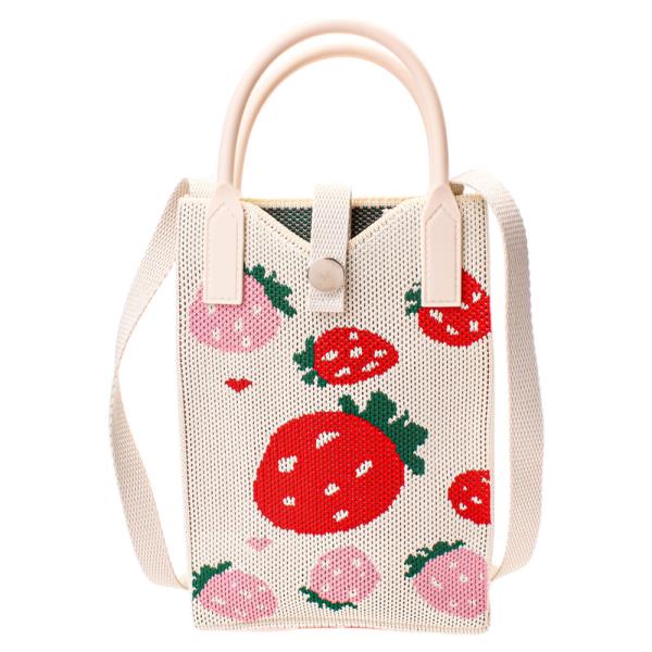 KNITTED STRAWBERRY TOTE CROSS BODY BAG