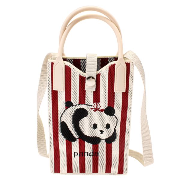 KNITTED STRIP PANDA TOTE CROSS BODY BAG