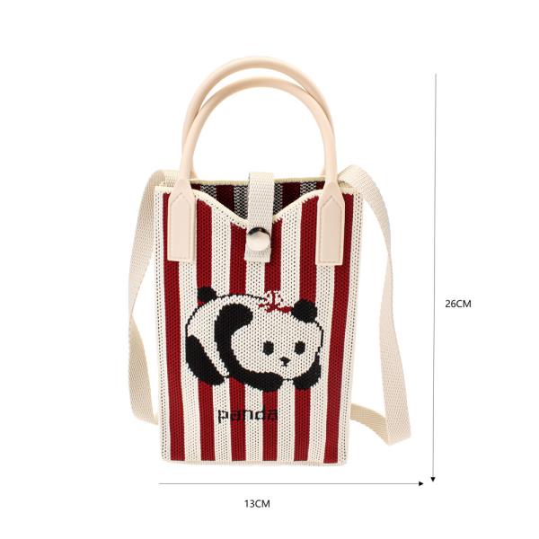 KNITTED STRIP PANDA TOTE CROSS BODY BAG