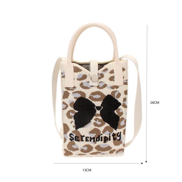 KNITTED LEOPARD BOW TOTE CROSS BODY BAG
