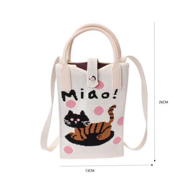 KNITTED POLKA DOT MIAO CAT TOTE CROSS BODY BAG