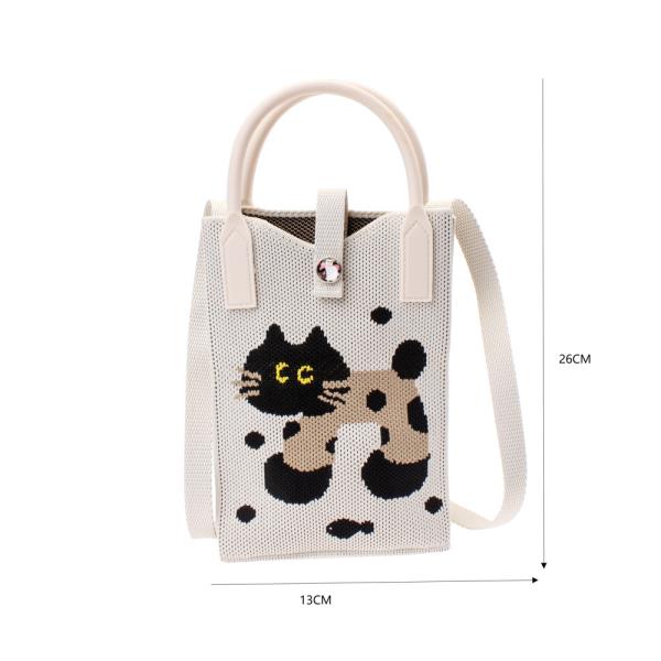 KNITTED POLKADOT CAT TOTE CROSS BODY BAG