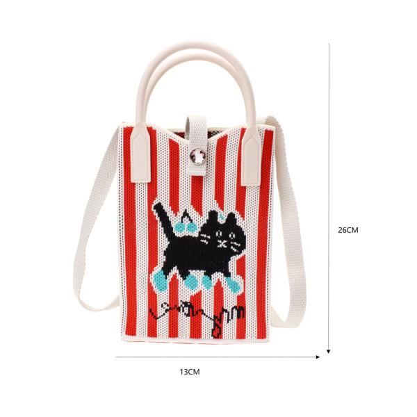 STRIP KNITTED CAT TOTE CROSS BODY BAG