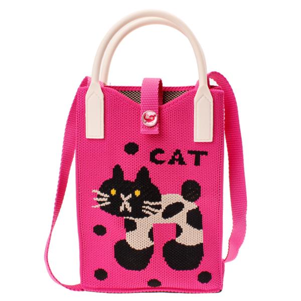 KNITTED POLKA DOT CAT TOTE CROSS BODY BAG