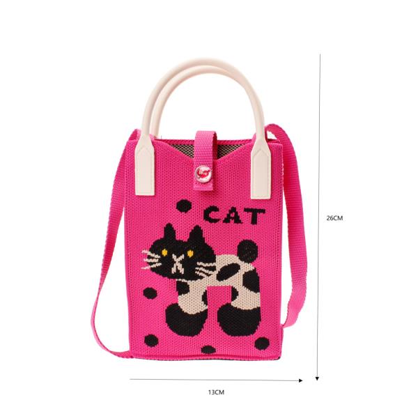KNITTED POLKA DOT CAT TOTE CROSS BODY BAG